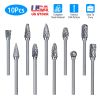 10Pcs Double Cut Carbide Rotary Die Grinder Bit Set 1/8in Shank 1/4in Head Fit for Dremel Grinder Drill DIY Wood Working Carving Metal Polishing