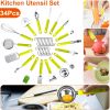 34 Pcs Kitchen Cooking Utensils Set Stainless Steel Kitchen Gadget Tools Core Removal Potato Peeler Whisk Pizza Cutter Steak Knife Bottle Opener