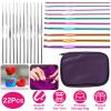 22Pcs Multi-Color Crochet Hook Needles Aluminum Handle Sewing Kit DIY Hand Knitting Craft Art Tools Weave Yarn Set 0.6mm-6.5mm w/ Storage Case