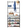 Entryway Coat Hat Rack Shoe Storage Shelf 5 Tier Shoe Rack Freestanding Hall Tree Garment Hanger Stand Clothes Shoe Organizer Combo