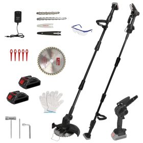 3-in-1 Cordless Electric Pole Saw & Mini Chainsaw & Grass Trimmer Kit with Adjustable Length 2Pcs 21V 1500mAh Batteries 4in/6in Chains Saw Blade 5Pcs