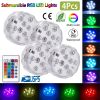 4Pcs Submersible RGB LED Lights IP68 Waterproof Underwater Color Changing Lamps Remote Control Battery Operated Floral Light For Vase Fountain Aquariu