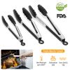 3Pcs Kitchen Tongs Stainless Steel Locking Food Tongs with Silicon Tips BPA Free Non-Stick BBQ Cooking Grilling Locking Food Tongs High Heat Resistant