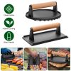 2Pcs Cast Iron Grill Press Pre-Seasoned Steak Weights Smash Burger Press Bacon Meat Smasher with Wood Handle 7in Round & 8.2x4.25in Rectangular Grill