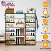 8-Tier 3-Row Shoe Rack Metal Shoe Storage Shelf Free Standing Large Shoe Stand 42 Pairs Shoe Tower Unit Tall Shoe Organizer with 2 Hooks for Entryway