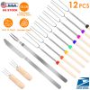 Stainless Steel Roasting Sticks Set 31.9in Extendable Telescoping Marshmallow Hot Dog Fork Skewers Set w/ Corn Needles Fork Knife For BBQ Fire Pit Cam