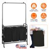 3 Bags Laundry Sorter with Garment Hanging Bar Laundry Hamper Rolling Cart Laundry Basket Organizer with Lockable Wheels 3 Removable Bags