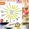 34 Pcs Kitchen Cooking Utensils Set Stainless Steel Kitchen Gadget Tools Core Removal Potato Peeler Whisk Pizza Cutter Steak Knife Bottle Opener