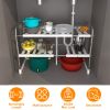 2 Tier Under Sink Organizer Retractable Kitchenware Rack Holders Space Saving Storage Shelf 55LBS Max Load