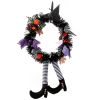 Halloween Witch Wreath Pumpkin Door Decorations Artificial Party Hanging Handmade Wreath Garland with Hat Legs for Front Door Indoor Wall Decoration