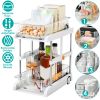 2-Tier Height Adjustable Under Sink Organizer With Flexible Wheels 2 Clear Trays with Movable Dividers Pull Out Cabinet Pantry Organizer For Kitchen B