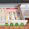 6 in 1 Plastic Wrap and Foil Organizer for Gallon Quart Sandwich Snack Ziplock Bag Bamboo Dispenser with Cutter Kitchen Drawer Storage