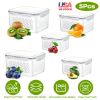 5Pcs Fruit Vegetable Containers with Removable Drain Basket Leakproof Lid Stackable Food Storage Organizer for Fridge Dishwasher Safe