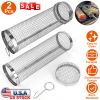 2Pcs 3.42x11.61Inch Portable BBQ Rolling Basket Round Stainless Steel Grill Mesh Barbecue Net Tube with Removable Cover Outdoor Camping