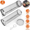 2Pcs 3.42x11.61Inch Portable BBQ Rolling Basket Round Stainless Steel Grill Mesh Barbecue Net Tube with Removable Cover Outdoor Camping