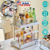 2-Tier Height Adjustable Under Sink Organizer With Flexible Wheels 2 Clear Trays with Movable Dividers Pull Out Cabinet Pantry Organizer For Kitchen B