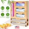 6 in 1 Plastic Wrap and Foil Organizer for Gallon Quart Sandwich Snack Ziplock Bag Bamboo Dispenser with Cutter Kitchen Drawer Storage