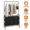 3 Bags Laundry Sorter with Garment Hanging Bar Laundry Hamper Rolling Cart Laundry Basket Organizer with Lockable Wheels 3 Removable Bags