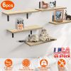 6 Sets Floating Shelves 15.74x5.74Inch Wall Mounted Shelves Wood Storage Shelves Metal Bracket Hanging Display Shelf Wall Organizer for Living Room Ba