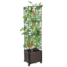 62.99IN Raised Garden Bed Planter Box with Trellis Wheels Self-Watering Vertical Raised Planter Box Crater for Climbing Plants Vegetable Vine Flowers