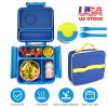 Kids Lunch Box Thermal Lunch Container with Insulated Storage Bag 2 Compartments Spoon Fork Case Food-safe Spill-resistant