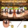 4Pcs Moscow Mule Mugs 18OZ Copper Plating Cocktail Cup Set With Straws Stainless Steel Lining Hammered Cups For Wine Beer Cocktail Cold Drinks