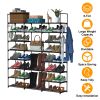 8-Tier 3-Row Shoe Rack Metal Shoe Storage Shelf Free Standing Large Shoe Stand 42 Pairs Shoe Tower Unit Tall Shoe Organizer with 2 Hooks for Entryway