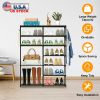 7 Tiers Plus 5 Tiers Shoe Rack Metal Shoe Storage Shelf Free Standing Large Shoe Stand 24+ Pairs Shoe Tower Unit Tall Shoe Organizer with 2 Hooks for