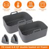 Reusable Air Fryer Silicone Pot Rectangle Replacement of Parchment Liners 2 Basket Pans with 1 Pair of Mittens for 6-8 Quart Oven Air Fryer