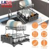 Dish Drying Rack with Drainboard Detachable 2-Tier Dish Rack Drainer Organizer Set with Utensil Holder Cup Rack Swivel Spout for Kitchen Counter