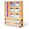 6 in 1 Plastic Wrap and Foil Organizer for Gallon Quart Sandwich Snack Ziplock Bag Bamboo Dispenser with Cutter Kitchen Drawer Storage