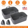 Reusable Air Fryer Silicone Pot Rectangle Replacement of Parchment Liners 2 Basket Pans with 1 Pair of Mittens for 6-8 Quart Oven Air Fryer