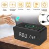 Digital Alarm Clock Qi-Wireless Charger Time Temperature Calendar Display Clock w/ Voice Control Brightness Adjustment (Black)