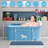 Portable Collapsible Bathtub Freestanding Soaking Shower Bath Tub Foldable Shower Stall Tub 330LBS Max Load with Inflatable Backrest and Water Seat St