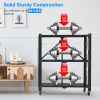 3-Tier Foldable Storage Shelf With Lockable Wheels No Assembly Rolling Utility Shelf Heavy Duty Collapsible Organizer Rack For Kitchen Living Room Bas