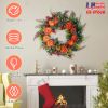 17.71IN Autumn Wreath with Pumpkin Mixed Leaves Berries Flowers Fall Decoration for Indoor Outdoor Window Wall Front Door in Halloween Thanks Giving D