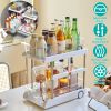 2-Tier Height Adjustable Under Sink Organizer With Flexible Wheels 2 Clear Trays with Movable Dividers Pull Out Cabinet Pantry Organizer For Kitchen B