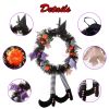 Halloween Witch Wreath Pumpkin Door Decorations Artificial Party Hanging Handmade Wreath Garland with Hat Legs for Front Door Indoor Wall Decoration