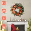 17.71IN Autumn Wreath with Pumpkin Mixed Leaves Berries Flowers Fall Decoration for Indoor Outdoor Window Wall Front Door in Halloween Thanks Giving D