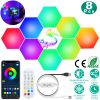 8Pcs Hexagon Light Panels RGBW Colorful Splicing Wall Lamps App Remote Line Control Timing Decorative Gaming Light Music Sync Lamps