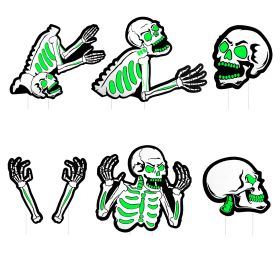 Halloween Skeleton Yard Sign Decorations 6Pcs Glow in the Dark Halloween Skull Fluorescence Lawn Garden Sign with 12 Stakes for Haunted House Garden Y