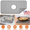 Silicone Grid Sink Mat with Central Drain Hole 12.87x24.68Inch Non-Slip Kitchen Stainless Steel Sink Protector Dishwasher Safe