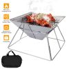 Foldable BBQ Grill Charcoal Barbecue Stove Portable Stainless Steel Campfire Stove Pit Wood Burner with Storage Bag for Camping Picnic Outdoor Party