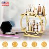 2 Tier Makeup Organizer for Vanity Gold Perfume Organizer for Dresser Carbon Steel Kitchen Bathroom Countertop Organizer Cosmetic Display Trays Servin