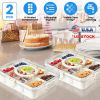 2Pcs Divided Serving Tray 8 Compartments Snack Box Charcuterie Container Clear Snack Platter Organizer Storage Box with Lid Handle for Candy Nuts Cook