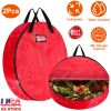 2Pcs φ30in Christmas Wreath Storage Bag 88L Water-resistant Foldable Wreath Container Bag w/ Handles Card Slot