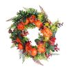 17.71IN Autumn Wreath with Pumpkin Mixed Leaves Berries Flowers Fall Decoration for Indoor Outdoor Window Wall Front Door in Halloween Thanks Giving D