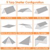 Waterproof Camping Tarp Kit Tent Canopy Awning Portable Rain Fly for Outdoor Picnic Hammock Hiking Backpacking Travelling UV Protection 9.84*9.84ft