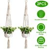 2Pcs Plant Hanger Flowerpot Net Bag 40in Cotton Rope Plant Hangers 4Legs Plant Hanger Fit For Round Or Square Plant Pot 4-11in