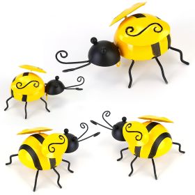 4Pcs Bumble Bee Set Ornament 3D Iron Hanging Bee Wall Decor Art Sculpture Statues Decorations For Fence Lawn Bar Living Room